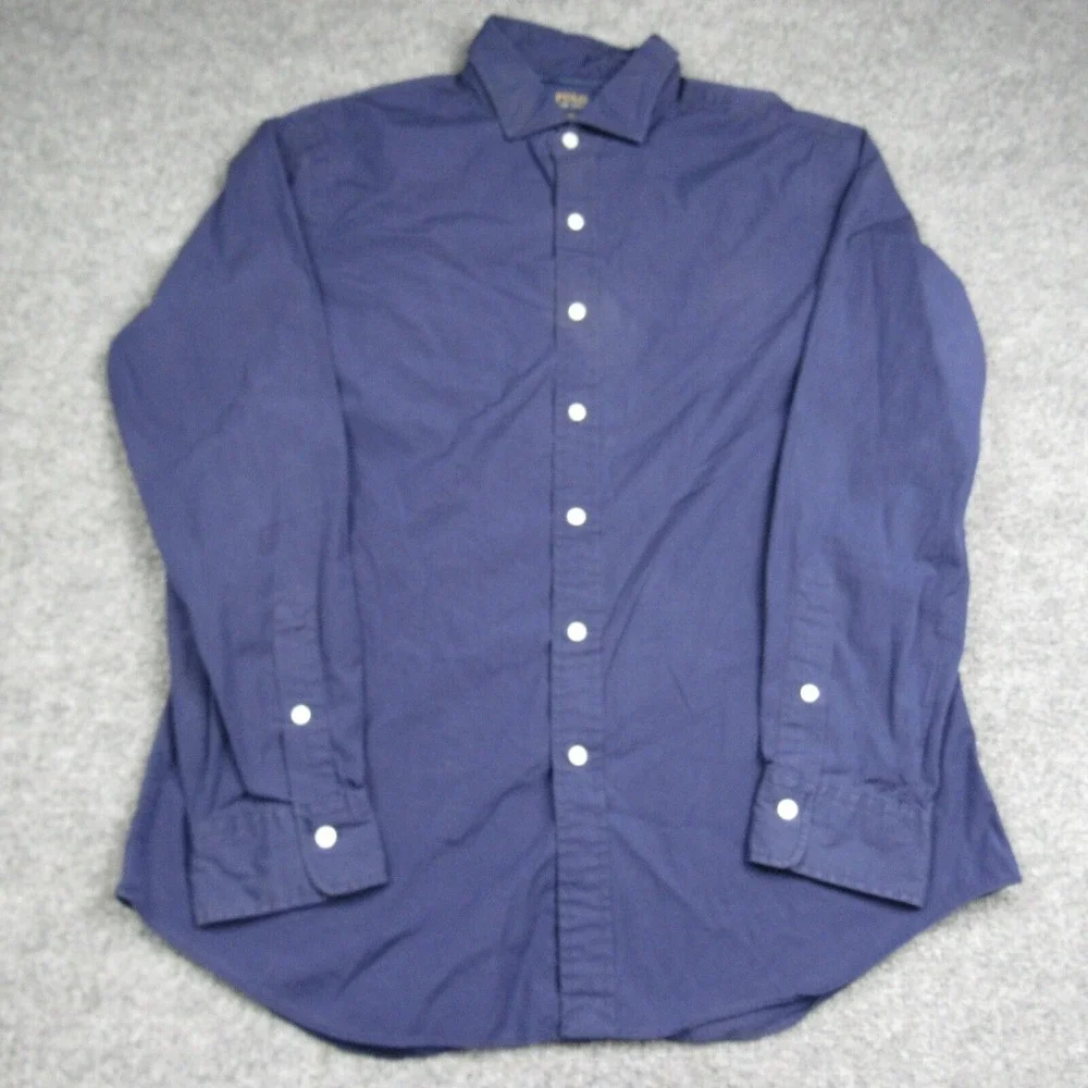 Polo Ralph Lauren Shirt Mens Extra Large Blue Stretch Poplin Button‎ Slim Fit